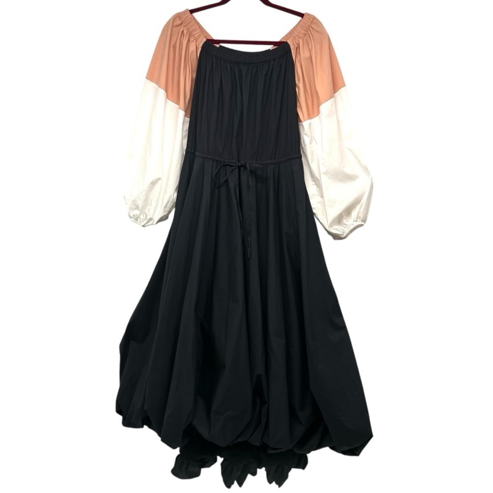 Staud Juliet Colorblock Off The Shoulder Cotton Bubble Hem Puff Sleeve Dress S - Picture 3 of 13